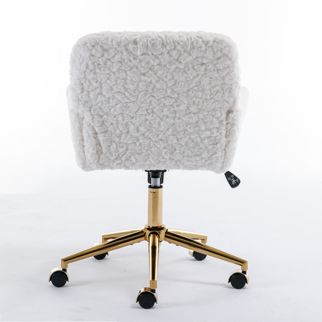 A&A Furniture Rabbit Hair Office Chair With Golden Base, Adjustable
