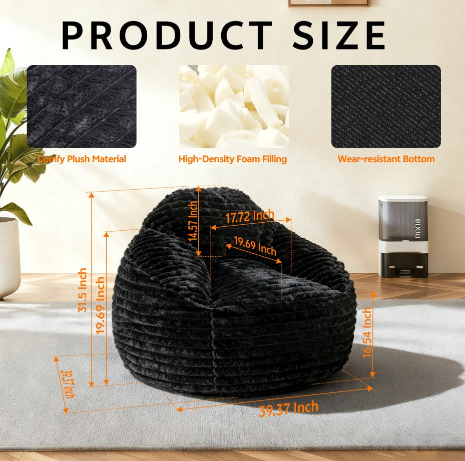 Bean Bag Chair For Adults, Foam Filled Furniture With Soft Removable Cover