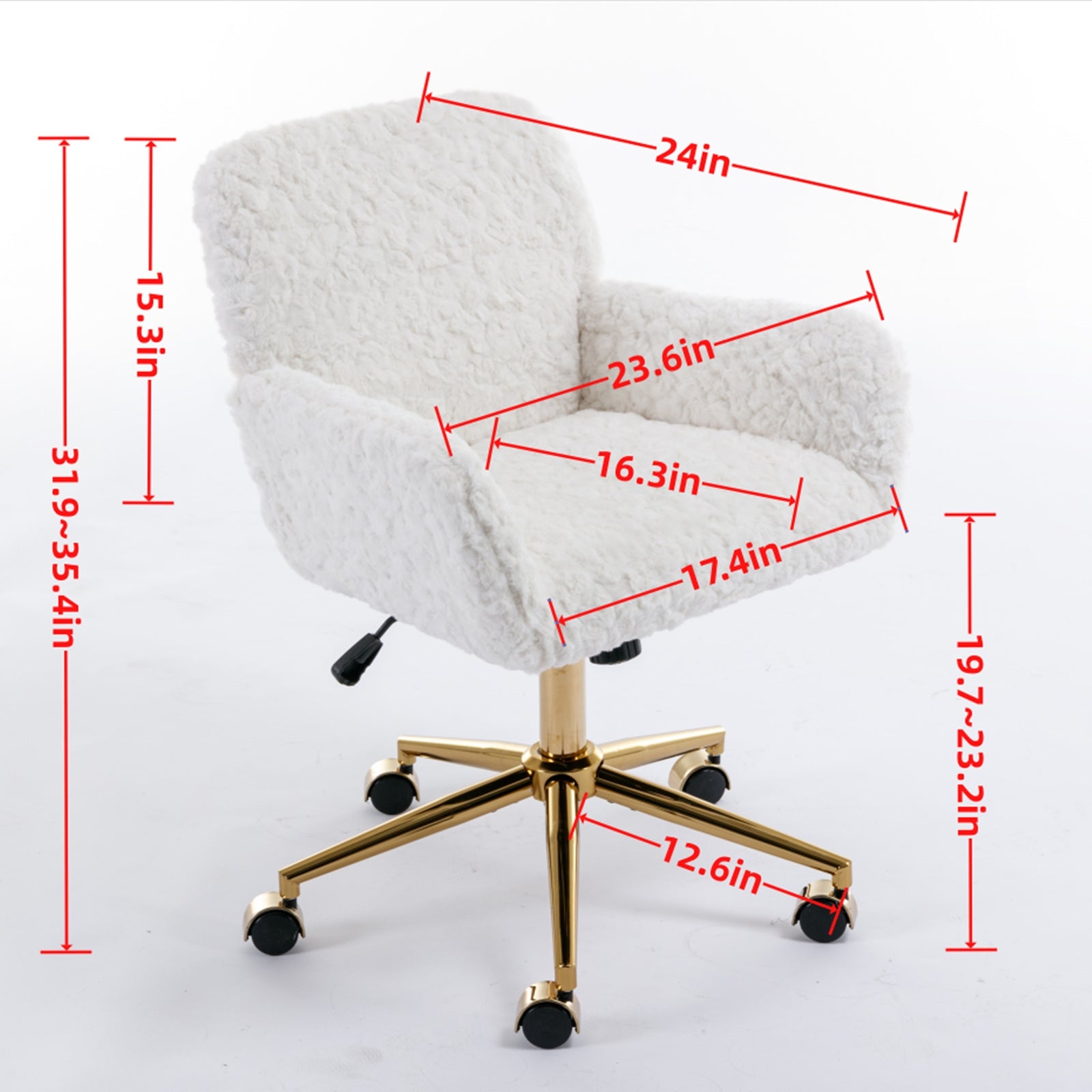A&A Furniture Rabbit Hair Office Chair With Golden Base, Adjustable