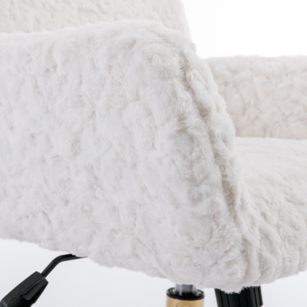 A&A Furniture Rabbit Hair Office Chair With Golden Base, Adjustable