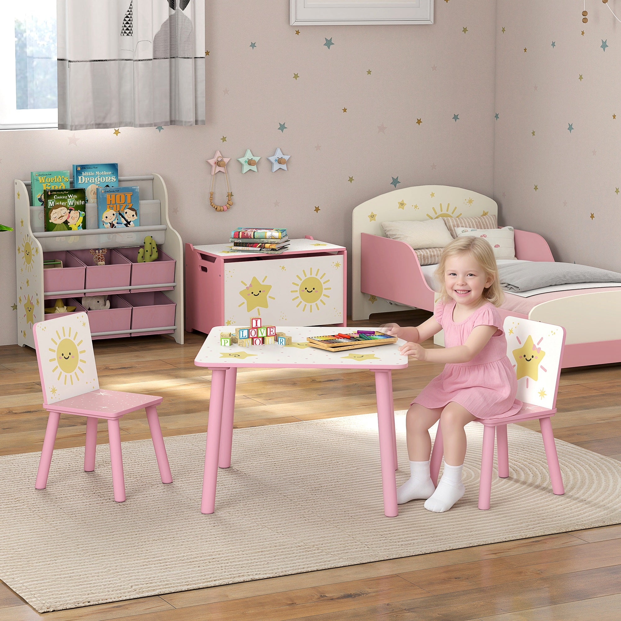 3-Piece Kids Toddler Table and Chair Set Furniture for Boys and Girls Aged 3-8