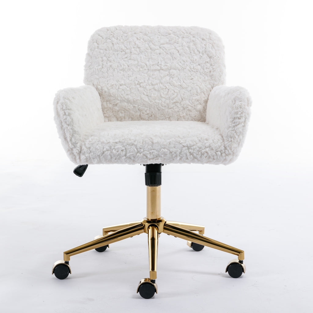 A&A Furniture Rabbit Hair Office Chair With Golden Base, Adjustable
