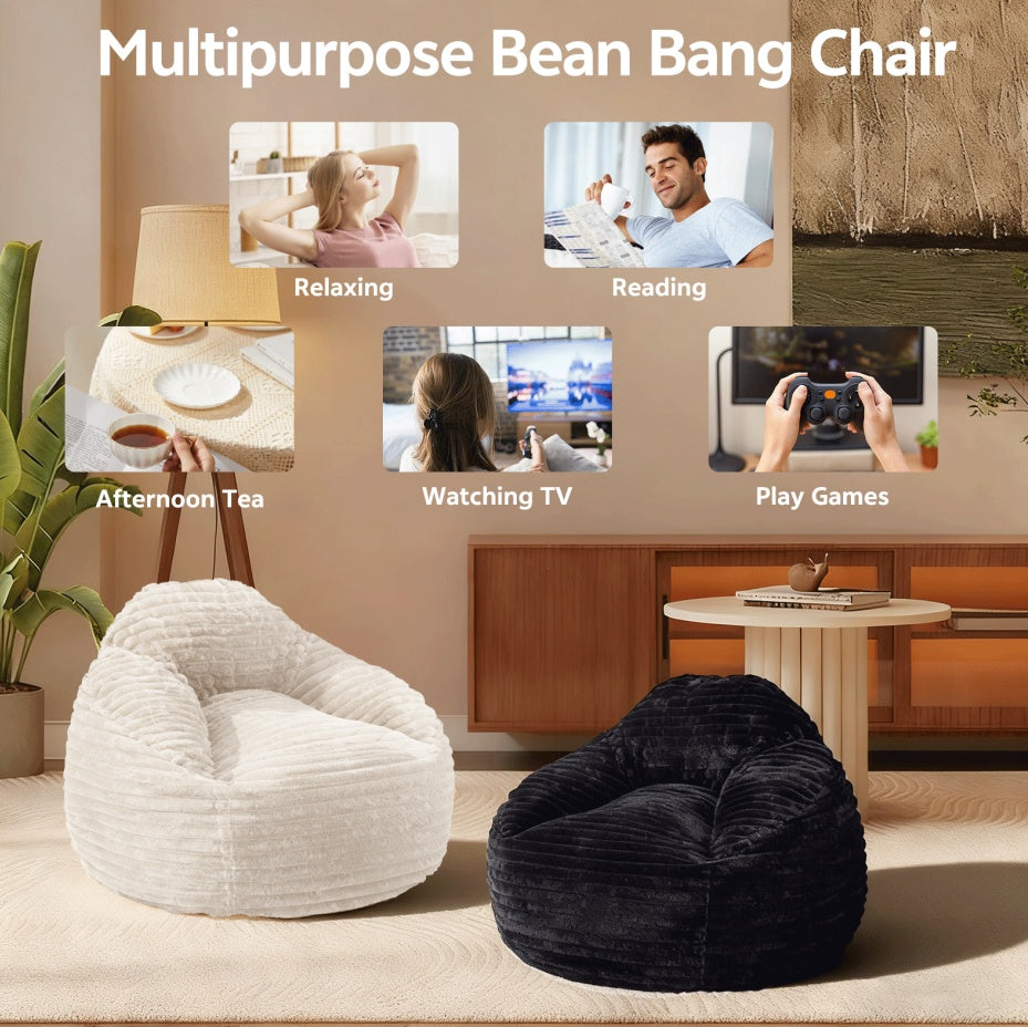 Bean Bag Chair For Adults, Foam Filled Furniture With Soft Removable Cover